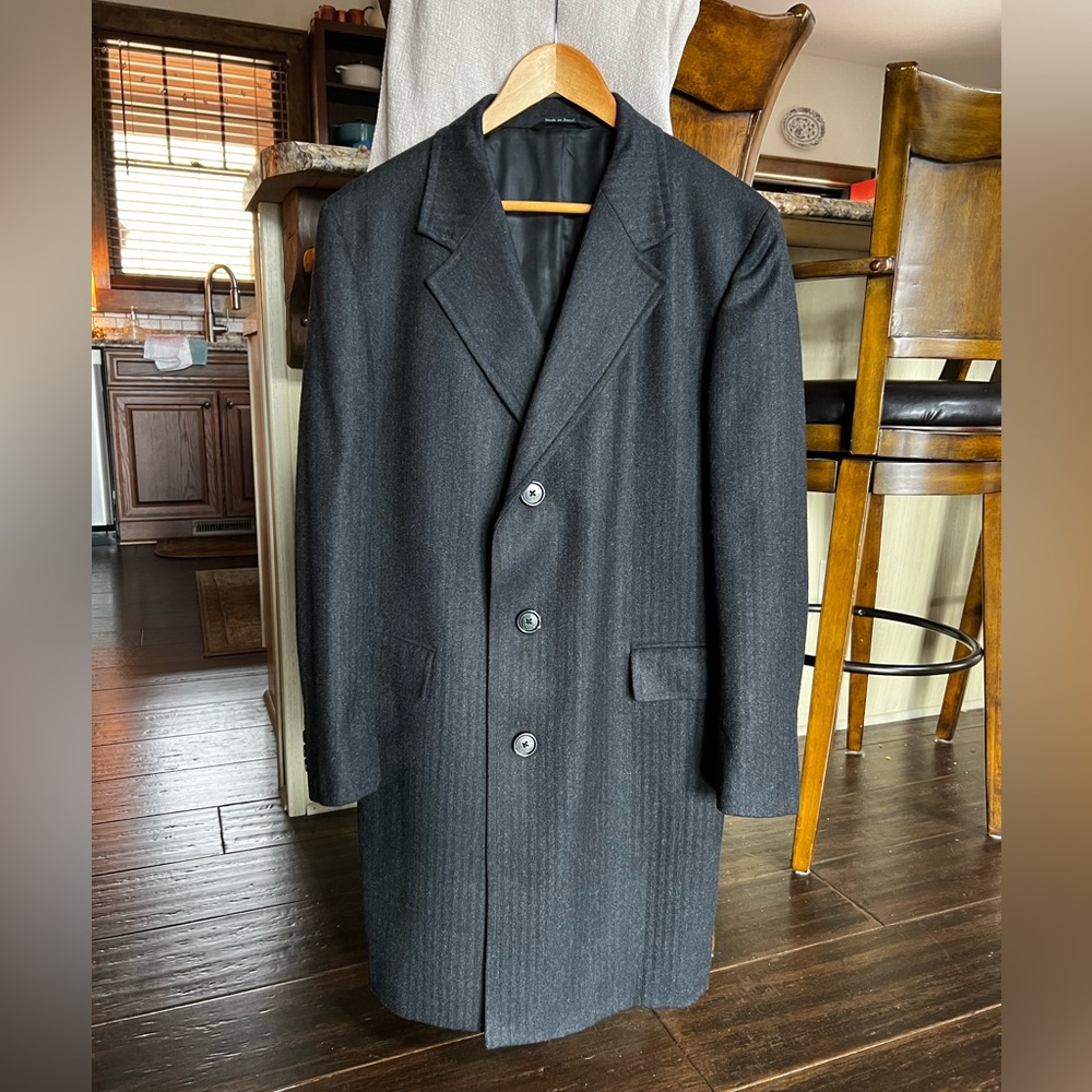 Gerald Austin Grey Herringbone Top Trench Coat 40
